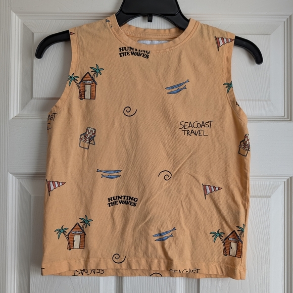 ZARA Boys Beach Theme Orange Sleeveless Shirt Size 8-9 - Picture 2 of 7